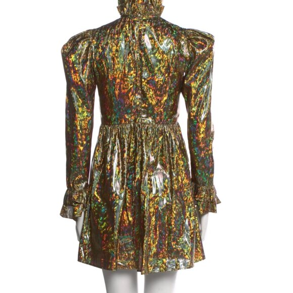 BATSHEVA Prairie ruffled holographic lamé mini dress gold size extra small 0 - Picture 12 of 12
